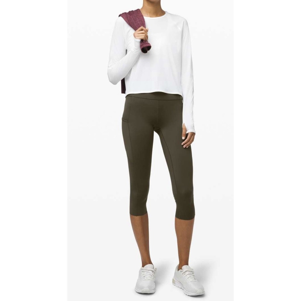 Lululemon Fast Free Crop II *Nulux 19" Dark Olive SIZE: 4